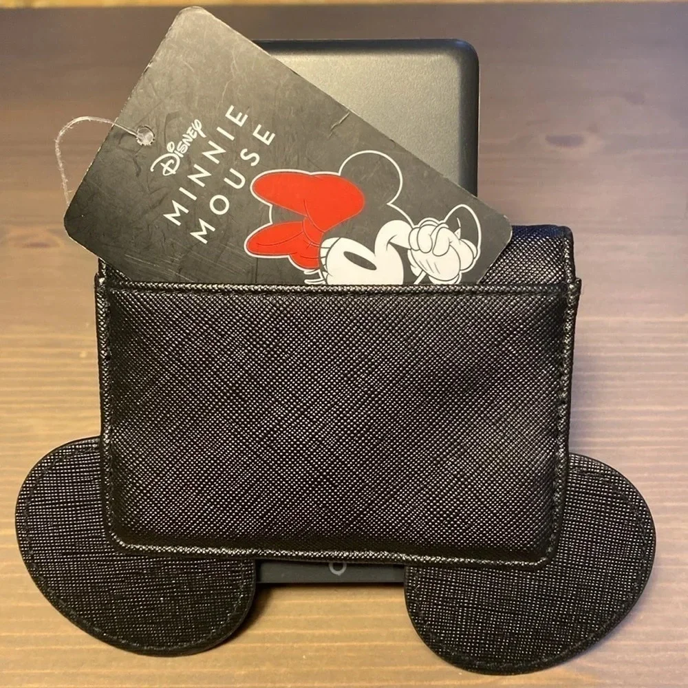 Disney Bioworld Minnie Mouse Card Holder Wallet Faux Leather Black Pink NWT